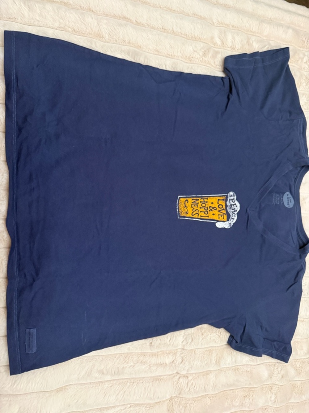 Life Is Good Navy V‑Neck Short Sleeve Tee with Yellow Beer Graphic - Picture 4 of 7